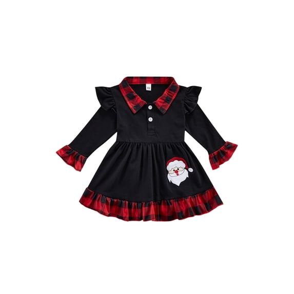 Qiylii Toddler Girl Christmas Dress, Ruffle Long Sleeve Button Front Dress