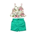 thumbnail image 1 of Qiylii Toddler Girls Clothes Set, Floral Print Ruffle Hem Cropped Tops+Shorts, 1 of 6