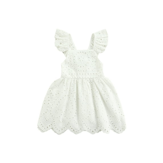 Qiylii Toddler Girls Summer Dress, Lace Square-Neck Flying Sleeve Hole One-Piece Dress