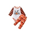 thumbnail image 1 of Qiylii Toddler Halloween Outfit Stripe Long Sleeve Romper+Pumpkin Pants, 1 of 9