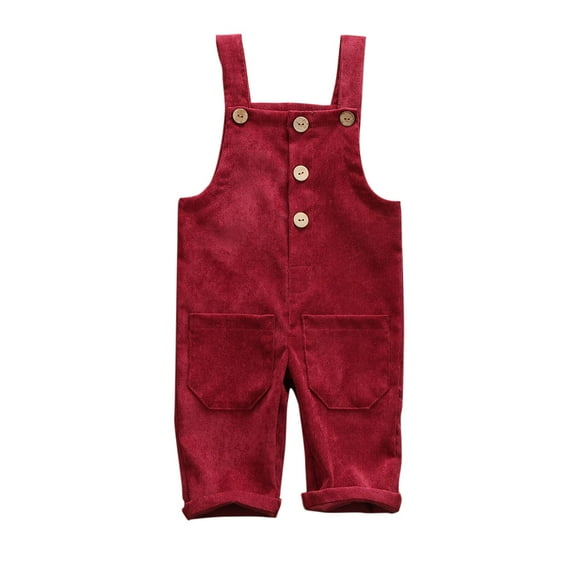 Qiylii Toddler Kids Corduroy Suspender Rompers Solid Button Color Down Overalls