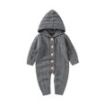 thumbnail image 1 of Qiylii Toddler Knitted Bodysuit, Solid Color Hooded Long Sleeves Rompers, 1 of 9