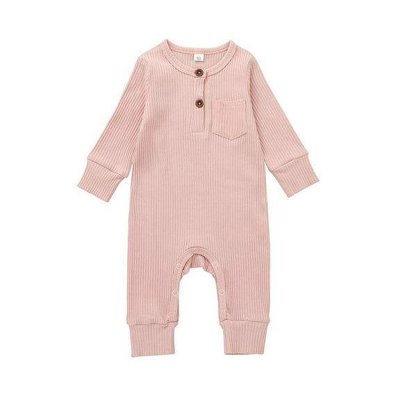 Qiylii Unisex Baby Solid Color Romper, Long Sleeve O-neck Ribbed Jumpsuit