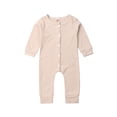 thumbnail image 1 of Qiylii Unisex Infant Romper Long Sleeve Solid Color Ribbed Knit Button Bodysuit, 1 of 5
