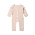 thumbnail image 1 of Qiylii Unisex Infant Romper Long Sleeve Solid Color Ribbed Knit Button Bodysuit, 1 of 9