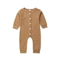 thumbnail image 1 of Qiylii Unisex Infant Romper Long Sleeve Solid Color Ribbed Knit Button Bodysuit, 1 of 8