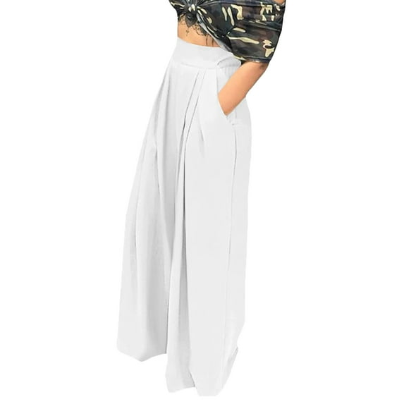 Qiylii Wide Leg Pants for Women High Waisted Pants Solid Color Loose Fit Casual Business Work Pants with Pockets
