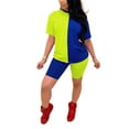 thumbnail image 1 of Qiylii Women 2Pcs Outfit Set Short Sleeve Color Block Top and Shorts Set Sports Suit, 1 of 3