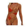 thumbnail image 1 of Qiylii Women Adjustable Spaghetti Strap Cross Tie Up Bra + Hollow Out Thong Color Block Bikini Set Swimsuit Bathing Suits, 1 of 6