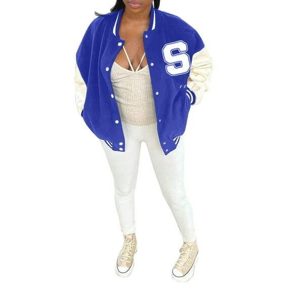 Qiylii Women Baseball Jacket, Long Sleeve Single-breasted Coat Baseball Uniform