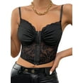 thumbnail image 1 of Qiylii Women Bodycon Camisole, Black Lace Hem Sweetheart Neckline Pleated Cropped Camisole, S/ M/ L, 1 of 6