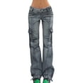 thumbnail image 1 of Qiylii Women Cargo Jeans,High Waist Trousers Long Straight-Leg Denim Pants, 1 of 7