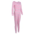 thumbnail image 1 of Qiylii Women Casual Slim Jumpsuit, Button Neck Long Sleeve Stripe Leotard, 1 of 9