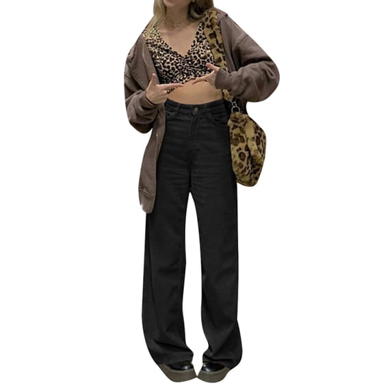 Qiylii Women Casual Wide-leg Pants, Solid Color High Waist Loose Trousers
