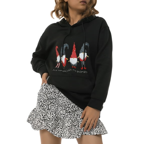 Qiylii Women Christmas Printed Sweatshirt, Long Sleeve Hooded Pullover with Pocket