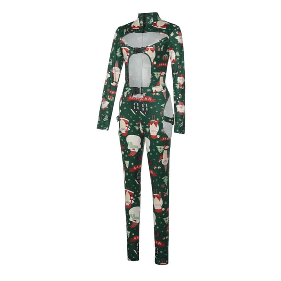 Qiylii Women Christmas Romper High Neck Buckle Cutout Trousers Jumpsuit
