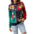 thumbnail image 1 of Qiylii Women Christmas Sweater with Festive Patterns, Color Matching Round Neck Long Sleeves Knit Sweaters, 1 of 9