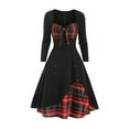 thumbnail image 1 of Qiylii Women Christmas Vintage Plaid Mid Dress Short Sleeve Patchwork Bowknot Neckline Party Cocktail Xmas Holiday Dresses, 1 of 6
