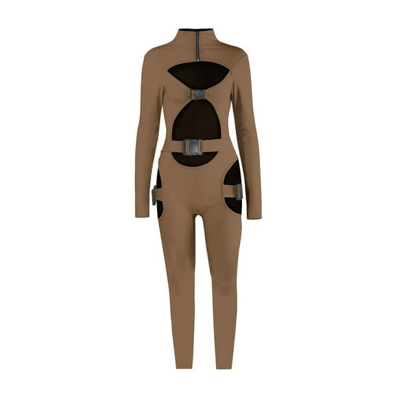 Qiylii Women Close-fitting Solid Color Jumpsuit, Hollow Out Overalls