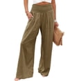 thumbnail image 1 of Qiylii Women Cotton Linen Pants Elastic High Waist Wide Leg Palazzo Lounge Smocked Casual Trousers with Pockets, 1 of 6
