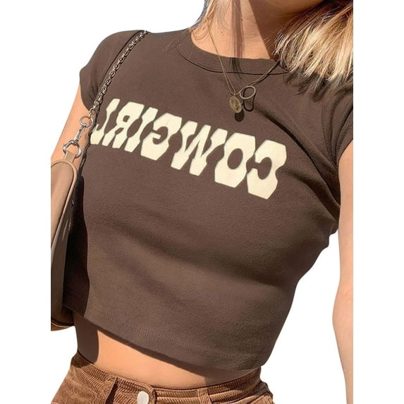 Qiylii Women Crew Neck Short Sleeve Crop Tops Slim Fit Tees T-shirts