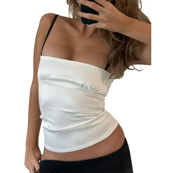 Qiylii Women Crop Sling Vest, Sleeveless Off Shoulder Wrapped Solid Color Casual Party Summer Tops