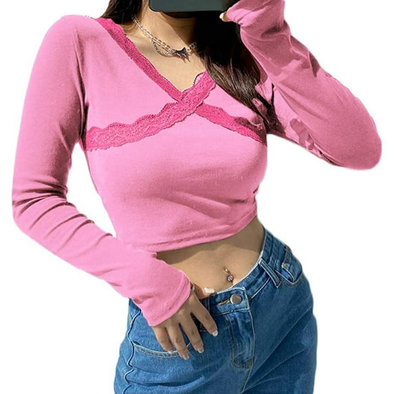 Qiylii Women Crop Top Long Sleeve Stripe Ribbed Knit Pullover Y2k T-Shirt