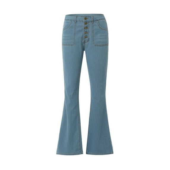 Qiylii Women Gradient Jeans, Button Denim Bell-bottoms with Pockets