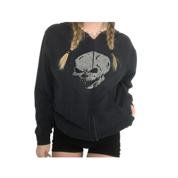 Qiylii Women Hoodie, Skull/Skeleton Print Hooded Zipper-Open Sweatshirt