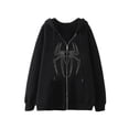thumbnail image 1 of Qiylii Women Hoodie Sweatshirt Casual Rhinestone Skull Finger Pattern Long Sleeve Zip Up Hooded Jacket Autumn Streetwear, 1 of 2
