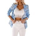 thumbnail image 1 of Qiylii Women Jacket, Long Sleeve Plaid Tailored Collar Slim-Waist Formal Coat, 1 of 7