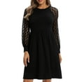 thumbnail image 1 of Qiylii Women Lace Patchwork Party Dress Hollow Out Long Sleeve Solid Color Cocktail Evening Short Dress with Pockets, 1 of 7