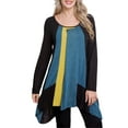 thumbnail image 1 of Qiylii Women Long T Shirt, Long Sleeve Round Neck Patchwork Colorful Irregular Hem Tee shirt for Summer Spring, 1 of 5