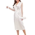 thumbnail image 1 of Qiylii Women Nightwear Bathrobe Solid Mesh Sheer Flared Long Sleeve Robe Pajama with Feather Cuffs Nightgown Sleepwear, 1 of 4