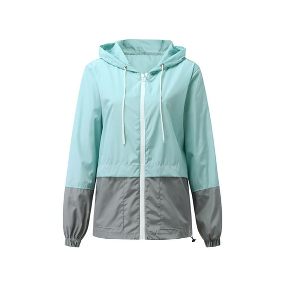 Qiylii Women Packable Rain Jacket, Outdoor Color Block Hooded Windbreaker