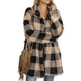 thumbnail image 1 of Qiylii Women Plaid Mid-length Coat,Lapel Neck Single-breasted Thick Plush Jacket, 1 of 7