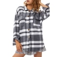 thumbnail image 1 of Qiylii Women Plaid Shirt Jacket, Long Sleeve Lapel Slit Outerwear with Pockets, 1 of 9