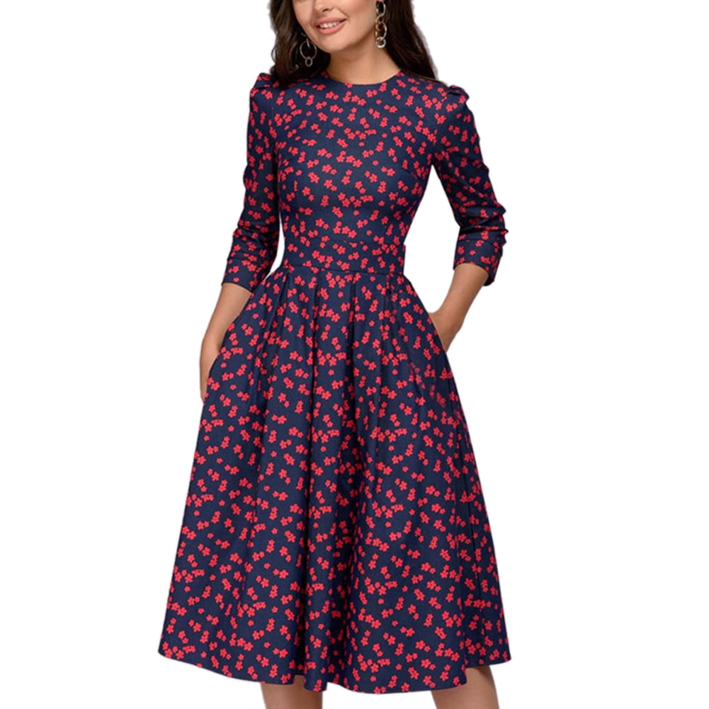 Qiylii Women Printed Midi Dress Floral High Waist Slim Fit Evening Dresses  - Walmart.com