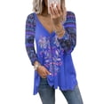 thumbnail image 1 of Qiylii Women Retro Pattern T-shirt, Loose Long Sleeve V-neck Pullover Tops, 1 of 9
