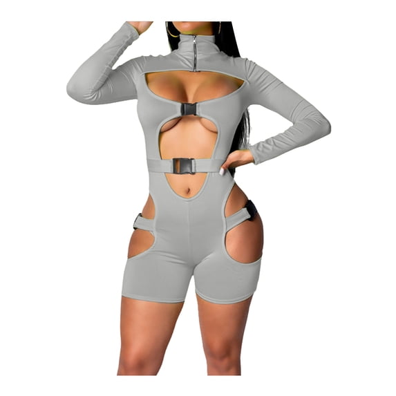 Qiylii Women Sexy Overalls, Solid Color Turtleneck Long Sleeve Playsuit
