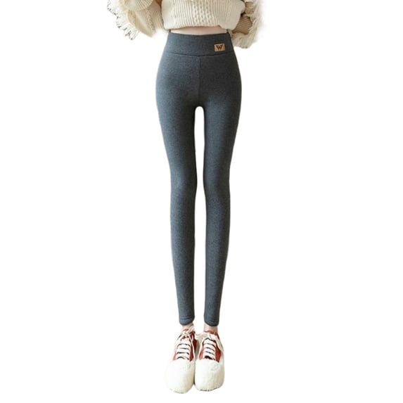 Qiylii Women Simple Style Plush Tights, Applique Pattern High Waist Leggings