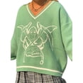 thumbnail image 1 of Qiylii Women Skull Print Sweatshirt Long Sleeve V-neck Top Loose Sweater, 1 of 2