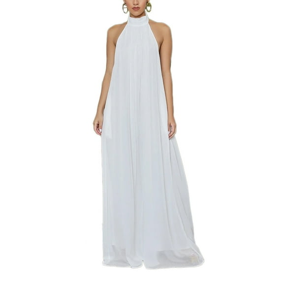Qiylii Women Sleeveless Halter Loose Jumpsuit with Wide Leg Solid Color Backless Cool Summer Clothing
