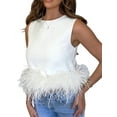 thumbnail image 1 of Qiylii Women Slim Fit Tank Tops Solid Color Feather Patch Hem Summer Sleeveless Crop Tops for Streetwear, 1 of 7
