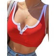 thumbnail image 1 of Qiylii Women Summer Tank, Solid Color Contrast Button Ribbed Exposed Navel Vest, 1 of 6
