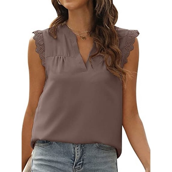 Qiylii Women Summer Tank Tops Blouse, Sleeveless Plain/Flower/Leaves V-Neck Lace Shirts, Ladies Loose Casual Vest