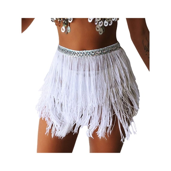 Qiylii Women Tassel Half Dress Beach Dance Sexy Sequined Dance Skirt