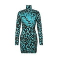 thumbnail image 1 of Qiylii Women Tight Dress Leopard High Neck Long Sleeve Wrapped Fall Mini Dress, 1 of 8