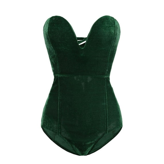 Qiylii Women Tube Top Bodysuit Bandage Cross Back Velvet Bodycon Tops