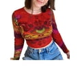 thumbnail image 1 of Qiylii Women Y2K Crop Tops, Printed Long Sleeve Round Neck Pullover T shirt, 1 of 6